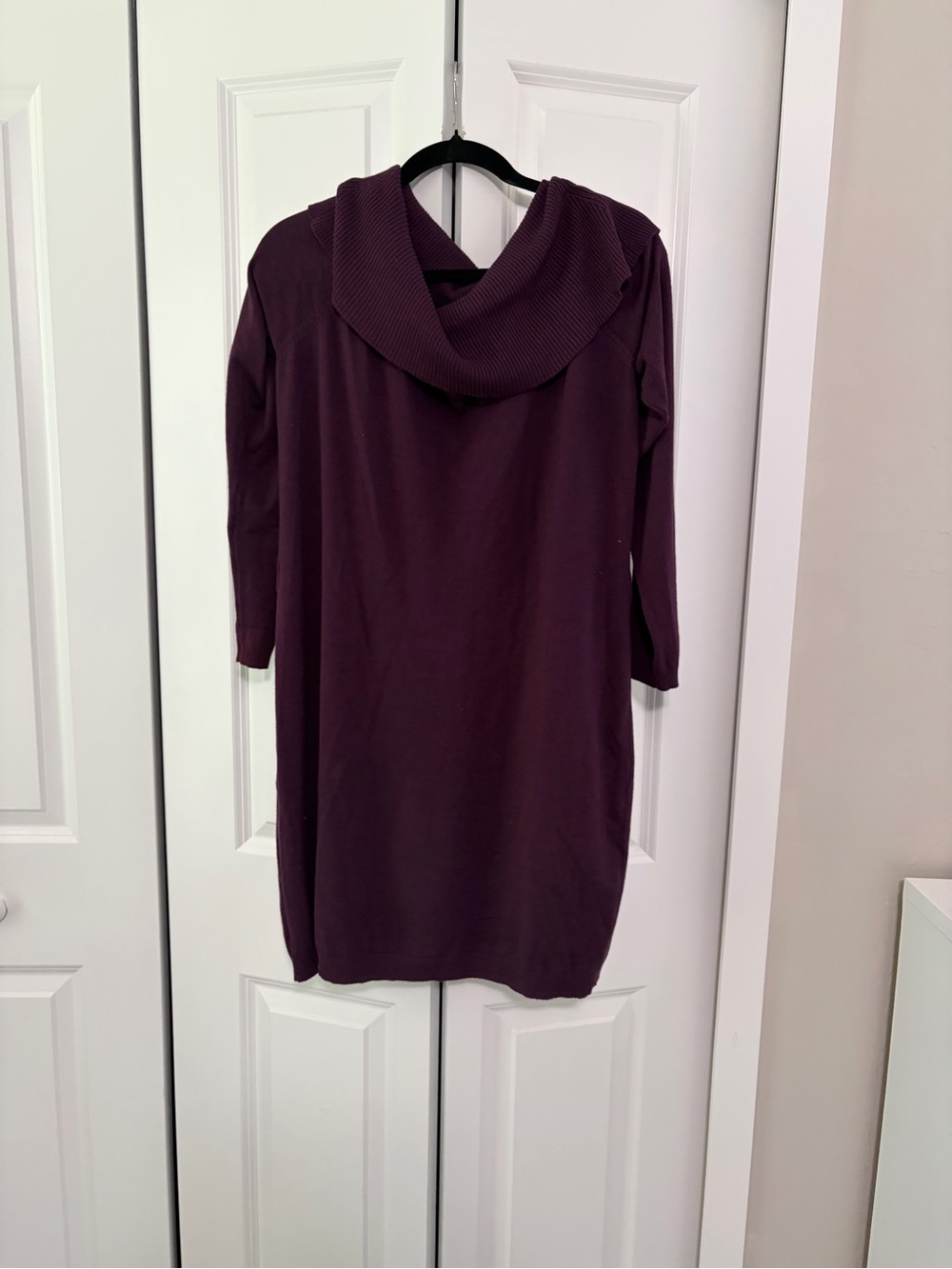 Dots Plum Long Sleeve Cowl Neck Knit Dress